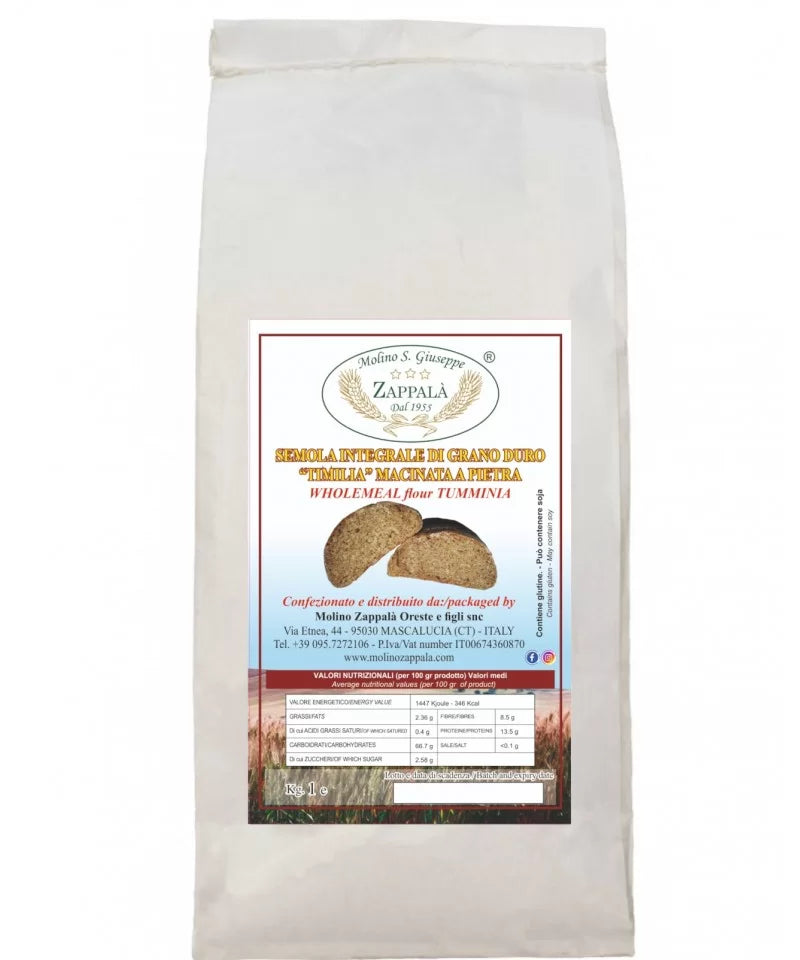1Kg Semola INTEGRALE di TUMMINIA (TIMILIA) molita a pietra - Made in Sicily